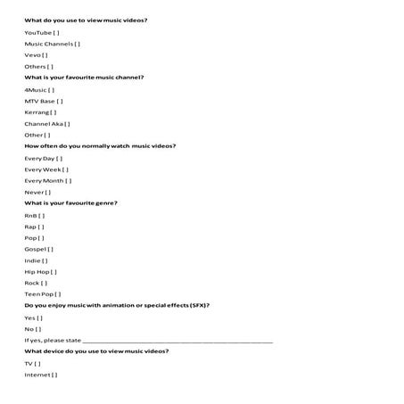 A2 Music Video Questionnaire 