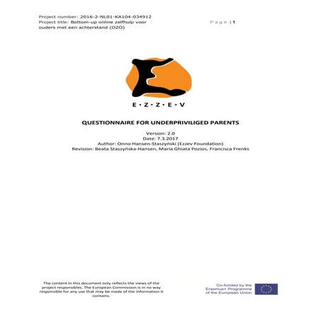 Questionnaire for underprivileged parents