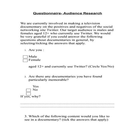 Audience Research Questionnaire | DOCX