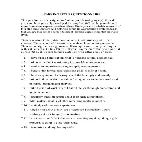 Questionnaire of learning style 1