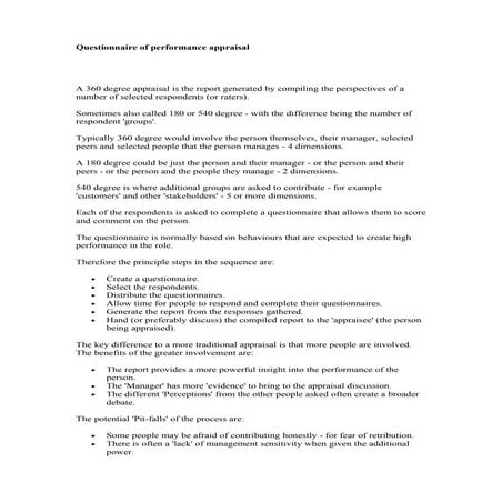 Questionnaire of performance appraisal
