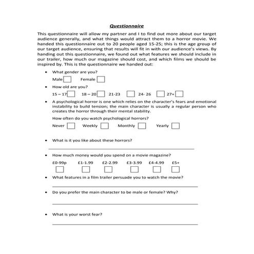 Audience questionnaire pptx | PPTX