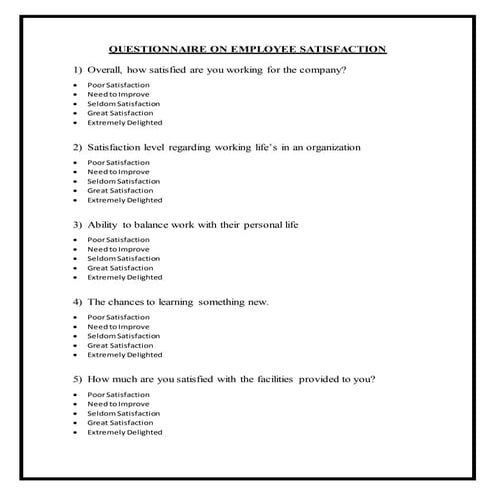 Questionnaire on employee satisfaction