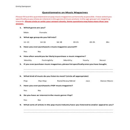 Questionnaire on music magazines | DOCX