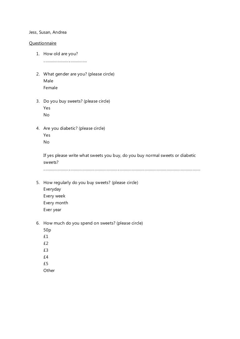 questionnaire on sweets business presentation sample