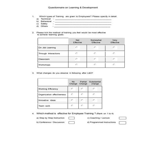 Questionnaire on Training & Development