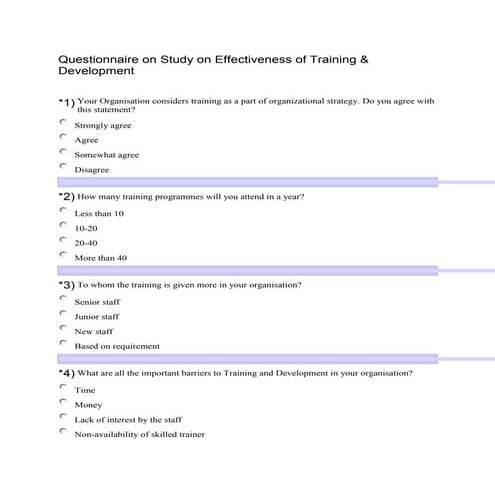 Questionnaire on training