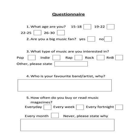 Josh robinson blank questionnaire design | DOCX
