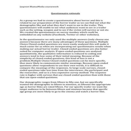 Questionnaire rationale