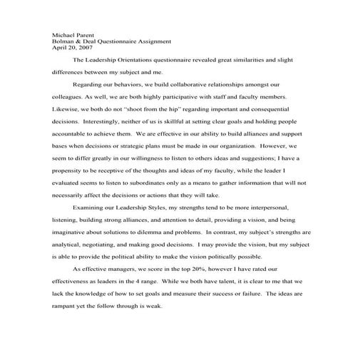 Questionnaire Response Paper