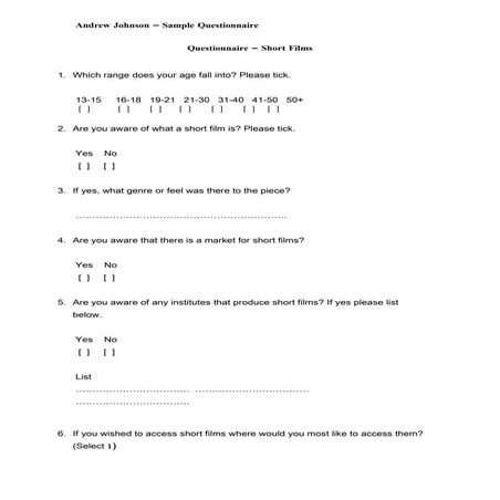 Questionnaire – Short Films