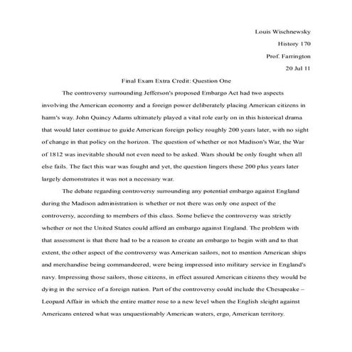 Final Exam Question One Extra Credit