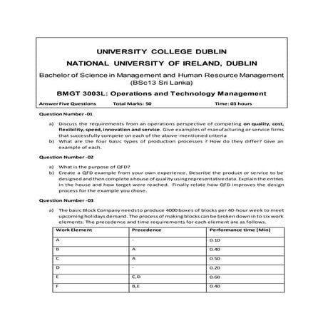 Operation Management Question paper  