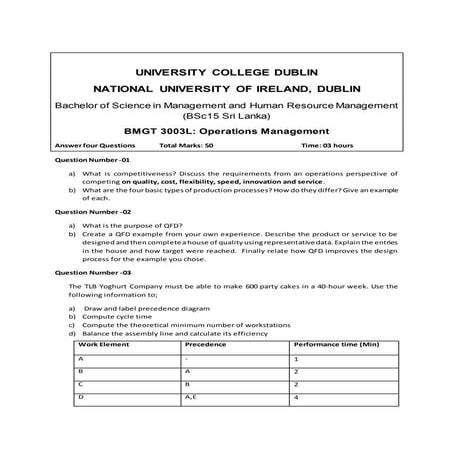 Operation Management Question paper  