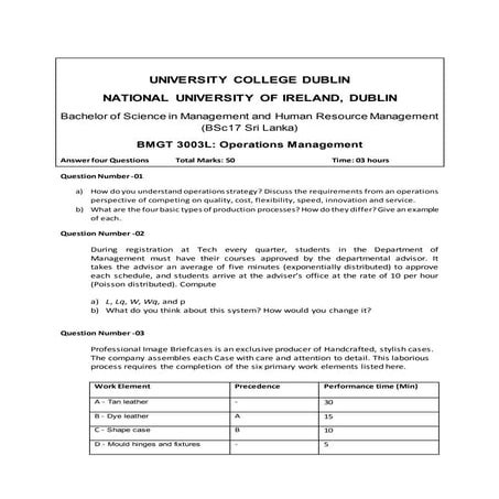 Operation Management Question paper  