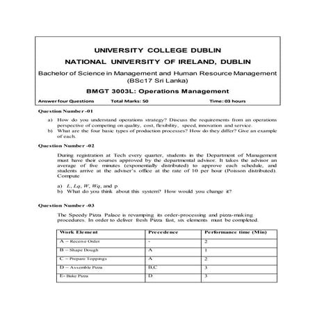 Operation Management Question paper  