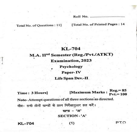 Question Paper 2022 MA Psy Sem2 Lifespan Development 2