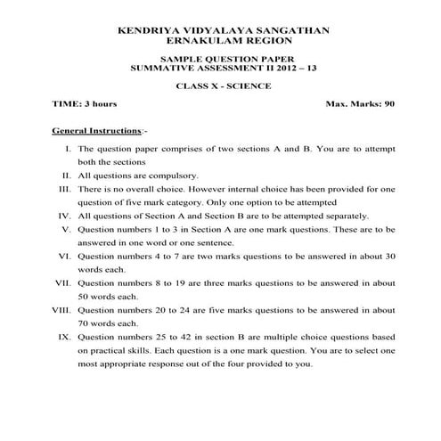 CBSE SAMPLE QUESTION PAPER SA II - SCIENCE | PDF | Chemistry | Science