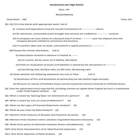 Question paper for h.s. 2nd year for final exam 