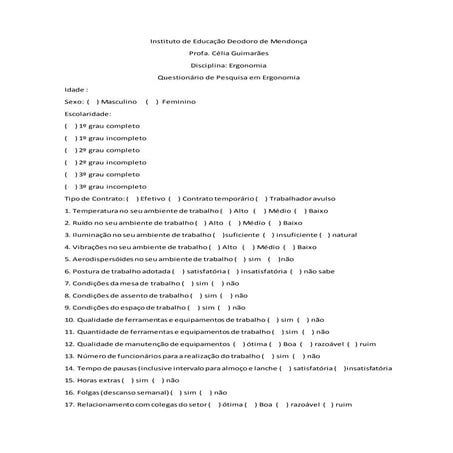 Questionário de ergonomia