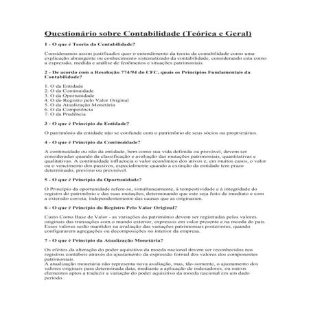 Questionário sobre contabilidade