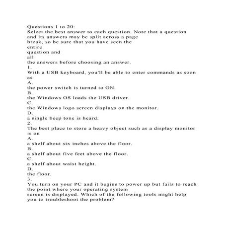 Questions 1 to 20 Select the best answer to each question. Note t.docx