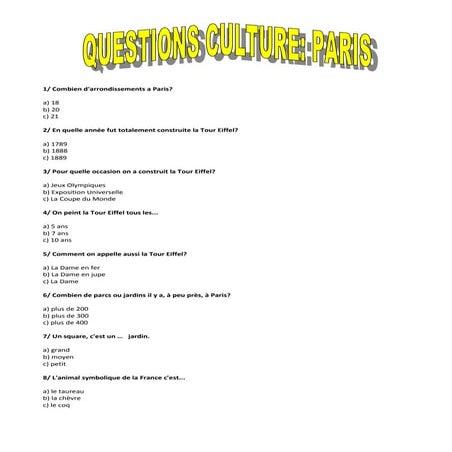 Questions culture sur paris | ODT