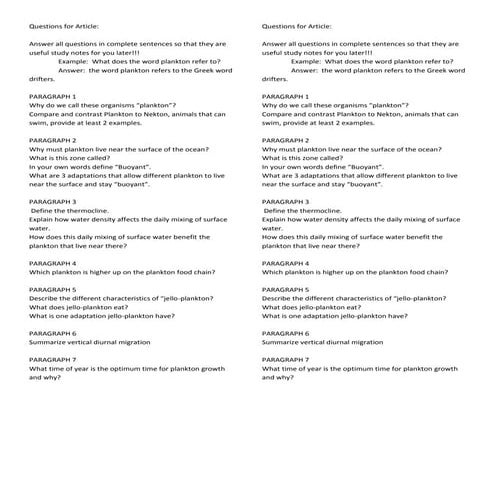 Questions for plankton article
