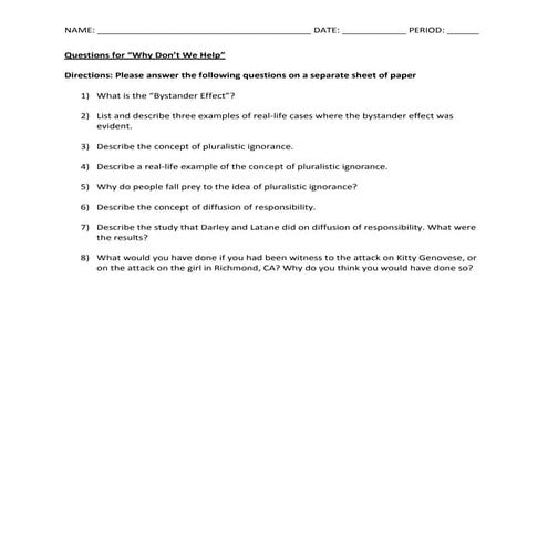 Questions for psych today bystander article