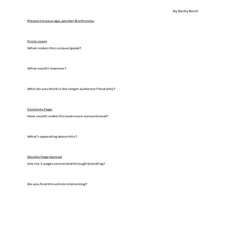 Questions for questionnaire