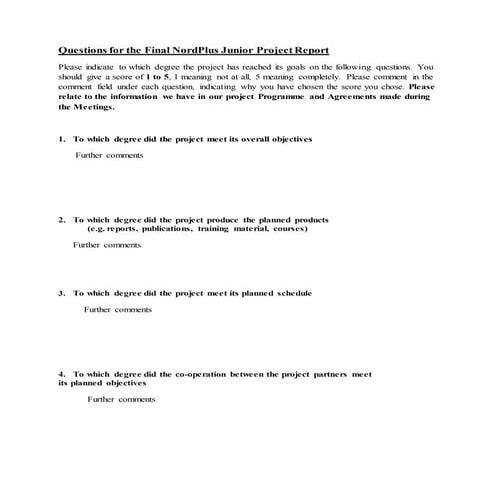 Questions for the final nord plus project report