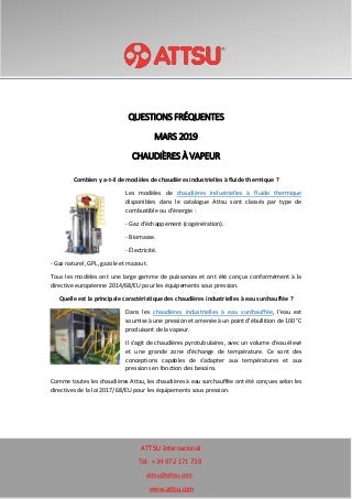 QUESTIONS FRÉQUENTES MARS 2019 CHAUDIÈRES À VAPEUR