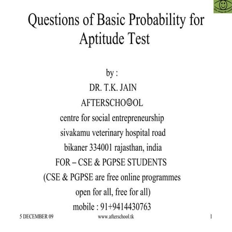 Questions of basic probability for aptitude test 