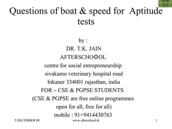 Questions of boat and speed for  aptitude tests