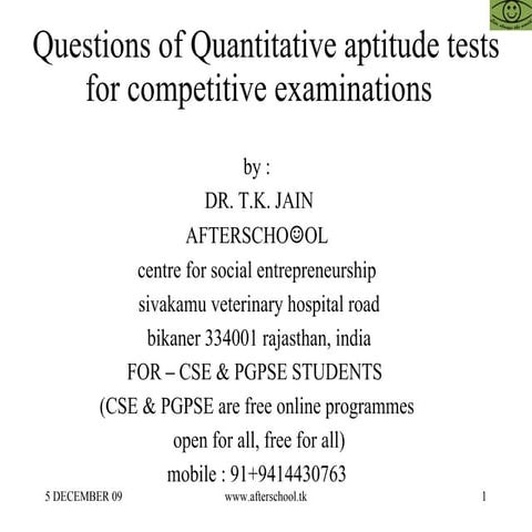 Questions of quantitative aptitude tests for competitive examinations 