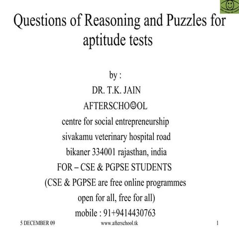 Questions Of Reasoning And Puzzles For Competitive Examinations