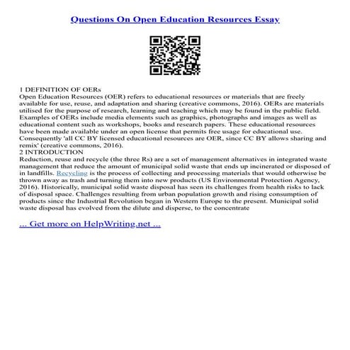 Questions On Open Education Resources Essay