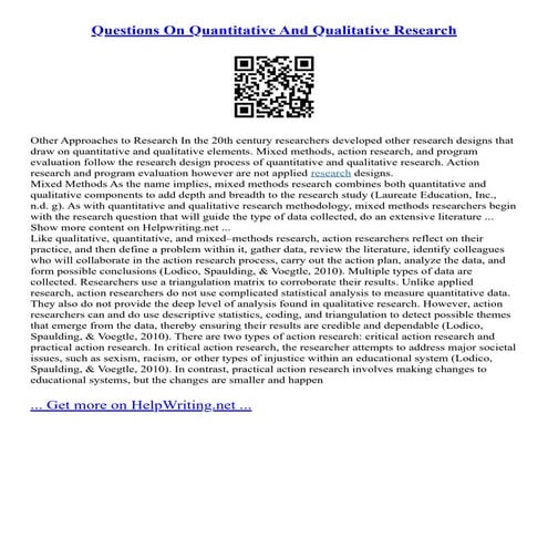 Questions On Quantitative And Qualitative Research