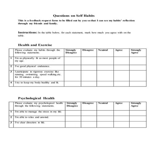 Questions on self habits survey | PDF