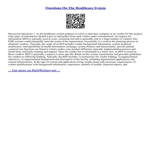 Questions On The Healthcare System