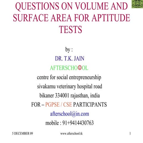 Questions on volume and surface area for aptitude tests 