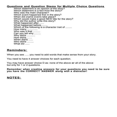 Question stems fairy tales