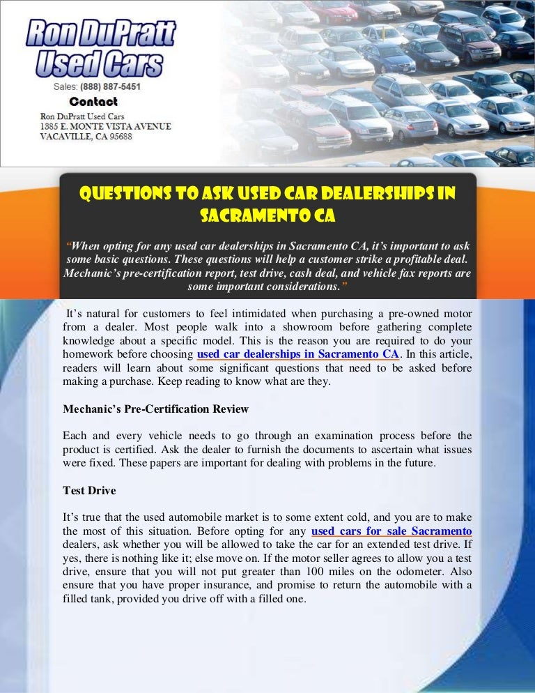Questions to Ask Used Car Dealerships in Sacramento CA