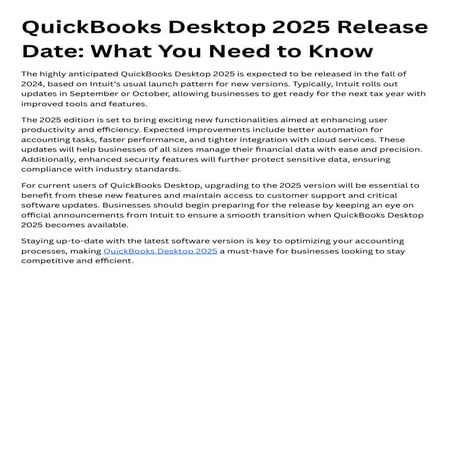 QuickBooks Desktop 2025 Release Date: Expected Timeline | PDF