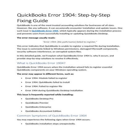 How to Fix QuickBooks Install Error 1935 A Step-by-Step Guide | PDF