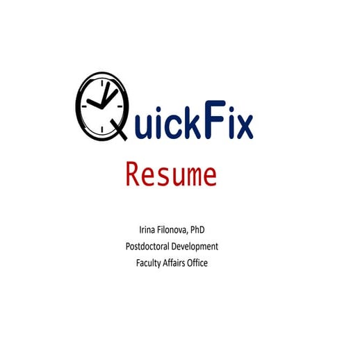 QuickFix: Resume. Dec 2019