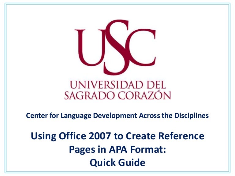 quick guide apa style office 2007