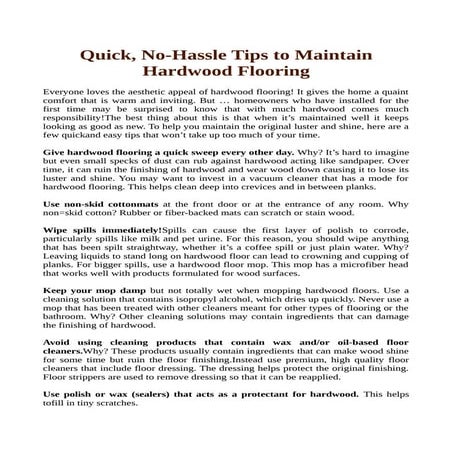 Quick, no hassle tips to maintain hardwood flooring
