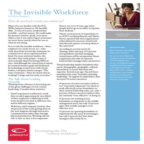 Leading the Virtual Workforce - Group Cohesion & Indvidual Commitment