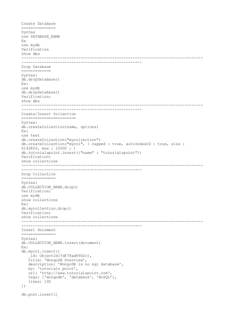 Quick reference for mongo shell commands